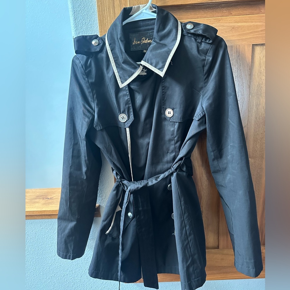 Sam Edelman Black Trench Coat with White Trim